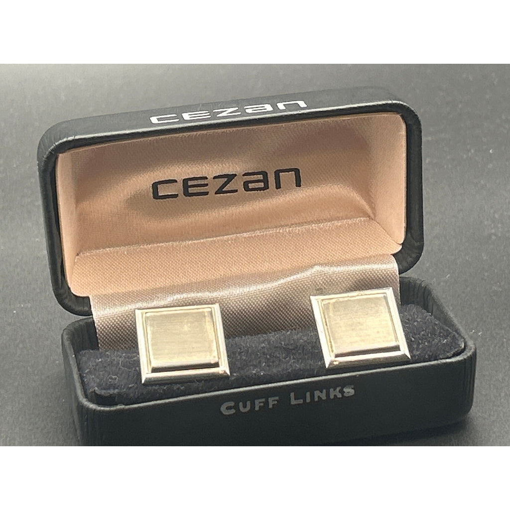 Vintage Cezan Silver Tone Cufflinks | Retro Modernist Bar Geometric Boxed