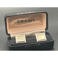Vintage Cezan Silver Tone Cufflinks | Retro Modernist Bar Geometric Boxed