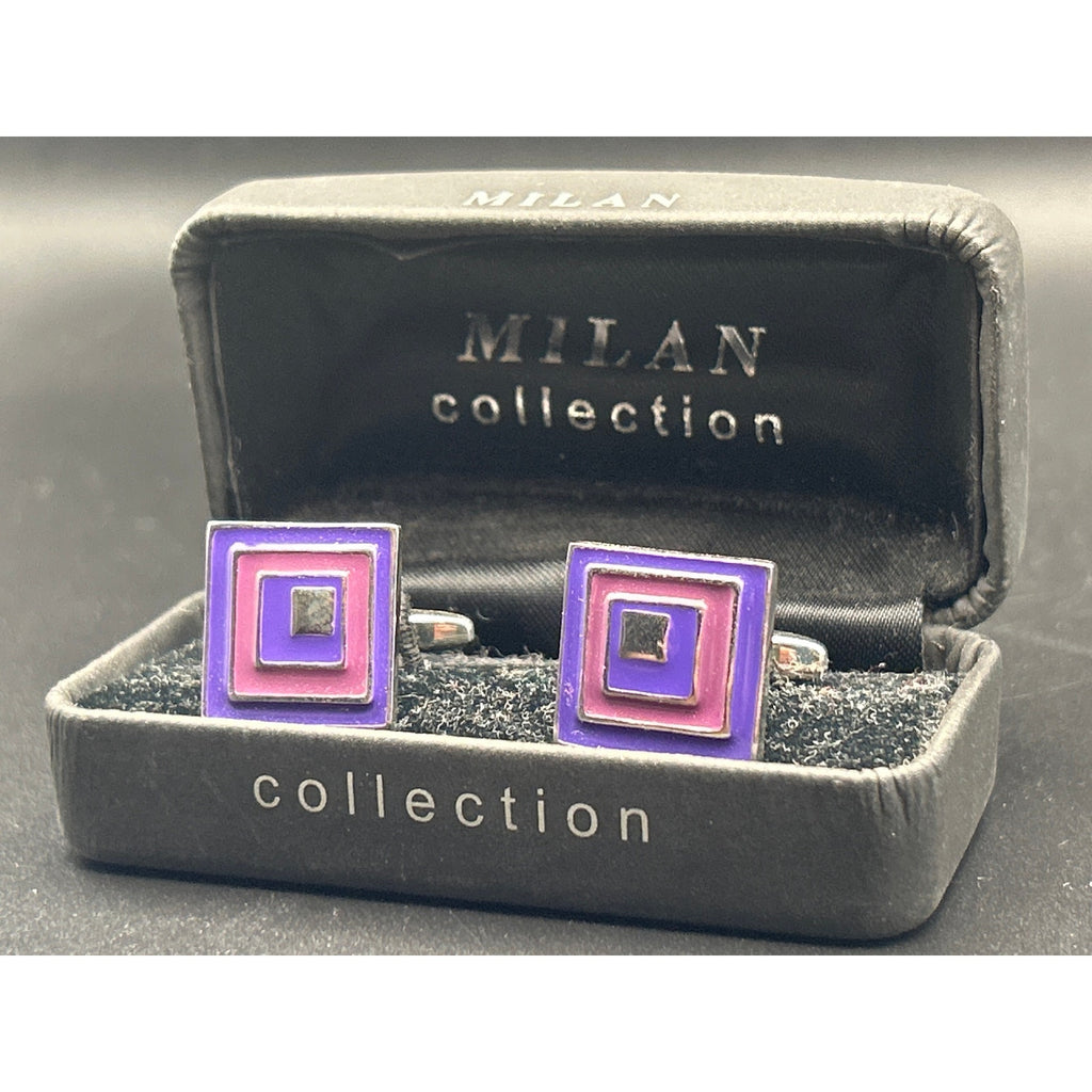 Vintage Milan Collection Cufflinks | Retro Purple Pink Nested Geometric Boxed