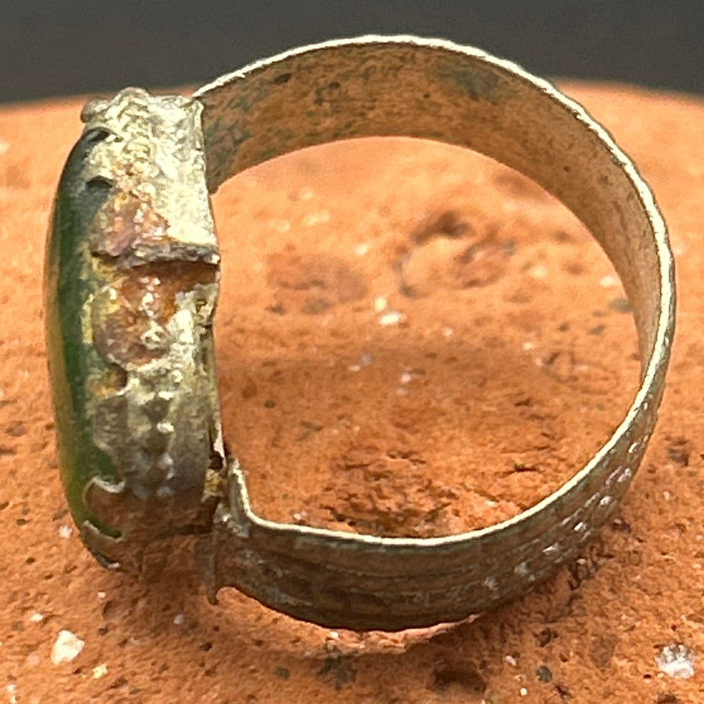 Vintage Afghan Kochi Tribal Ring Hand Poured Green Glass Size 5.5 Nomadic