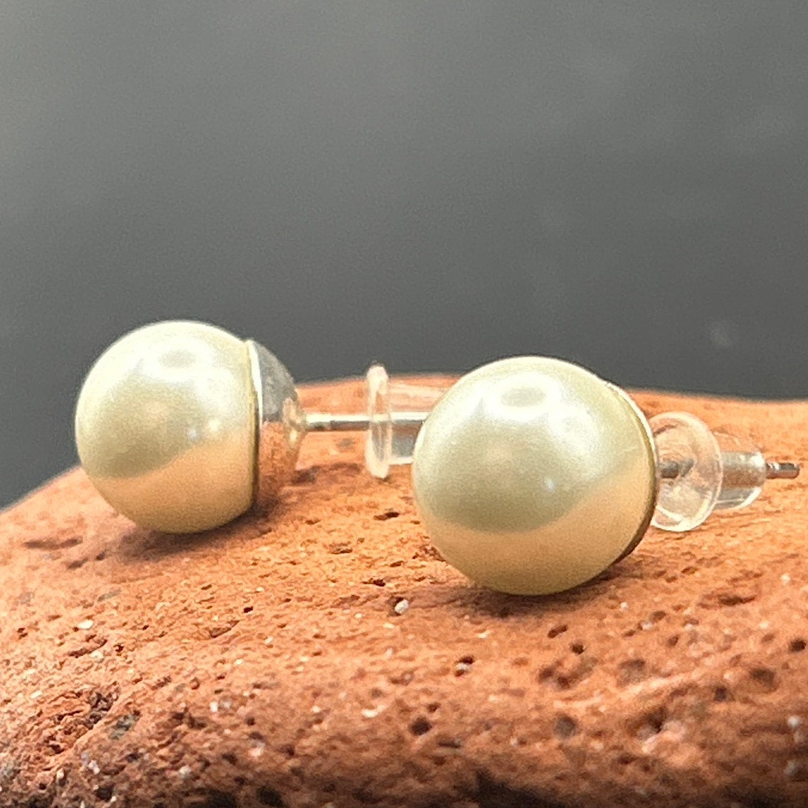 Vintage Faux Pearl Stud Earrings 7mm White Pearl Silver Tone Posts Classic