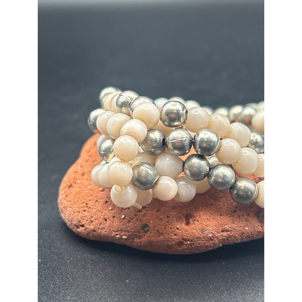 Vintage 4 Strand Glass and Silver Tone Beaded Bracelet