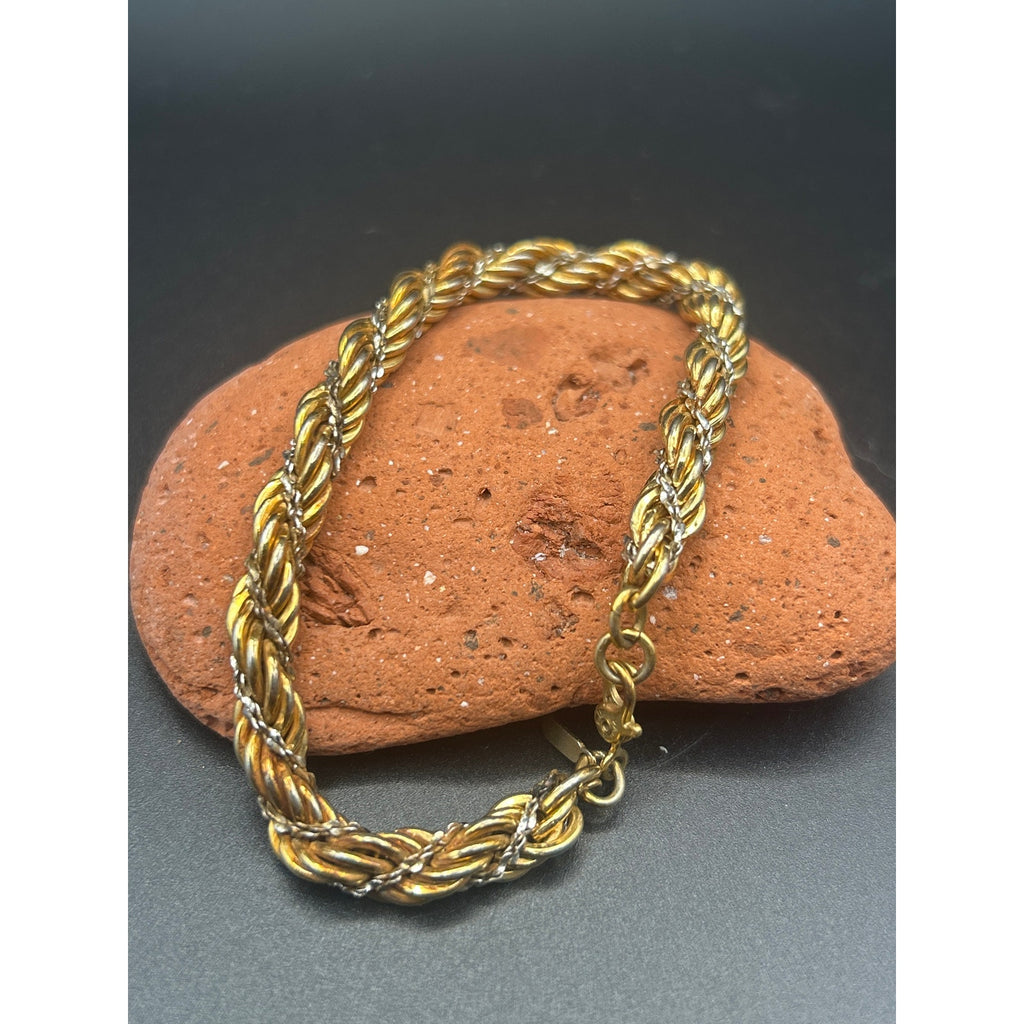 Vintage Monet Gold and Silver Tone Rope Bracelet Two Tone Twisted Chain 6.5"