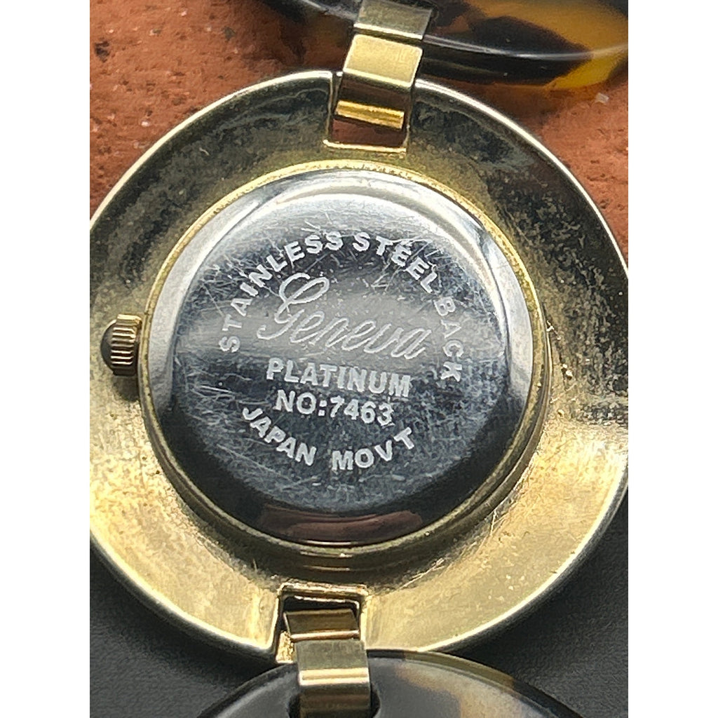Vintage Geneva Platinum Watch Model 7463 Gold Tone Tortoise Shell Accent Working