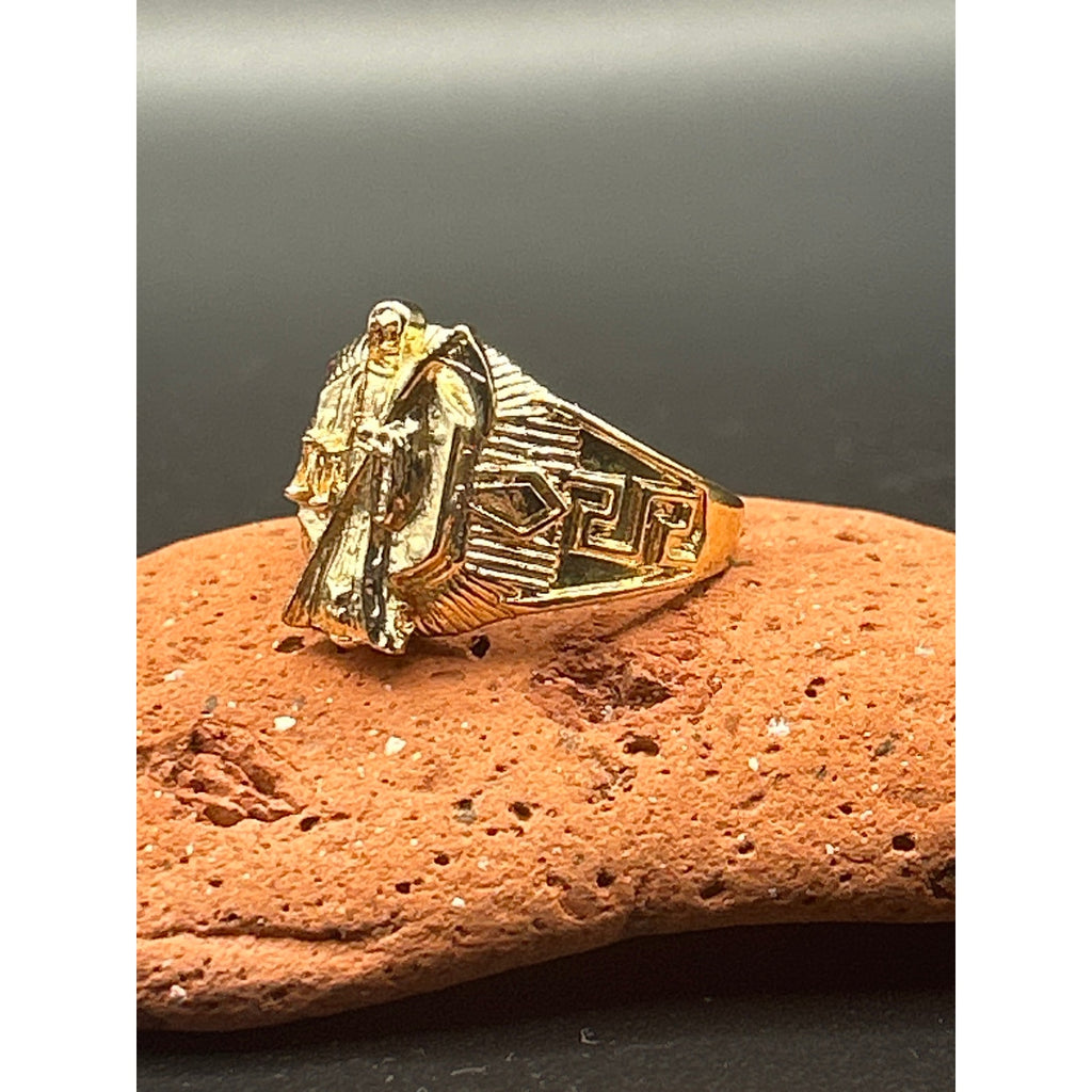 QMC Hallmarked Gold Plated Santa Muerte Statement Ring Size 11 Folk Art