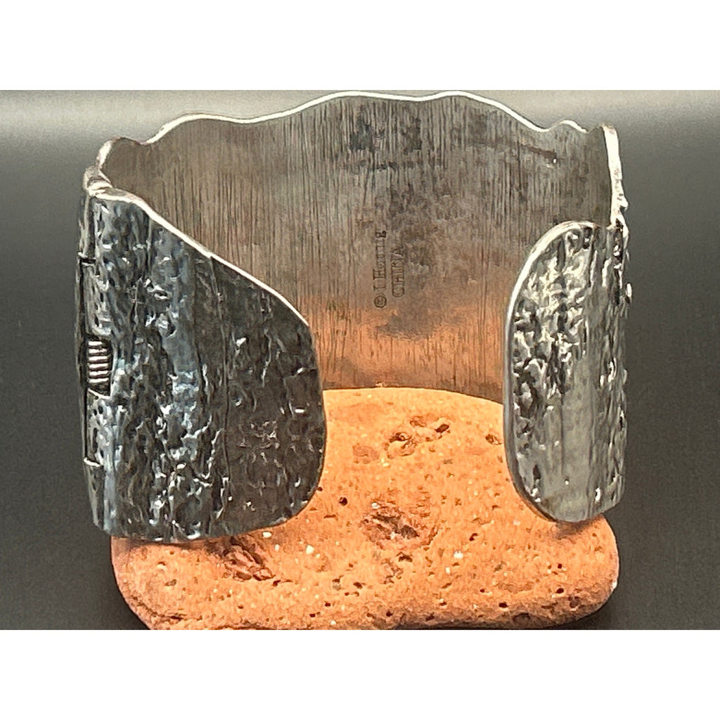 J Hornig 2" Wide Silver Plated Moth To A Flame Bracelet - Adjustable 7" to 8"
