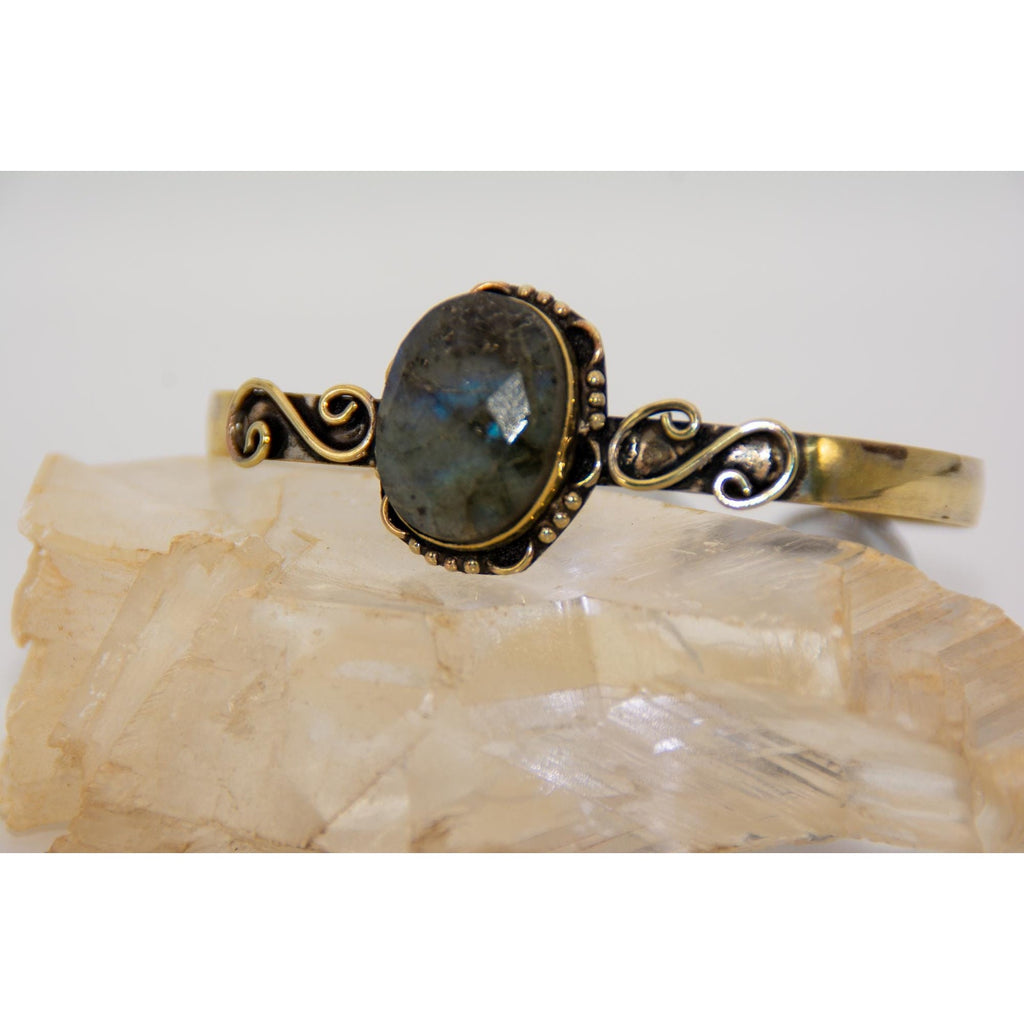 Blue Flash Labradorite Cuff | Gold Over Sterling Silver Boho Bracelet