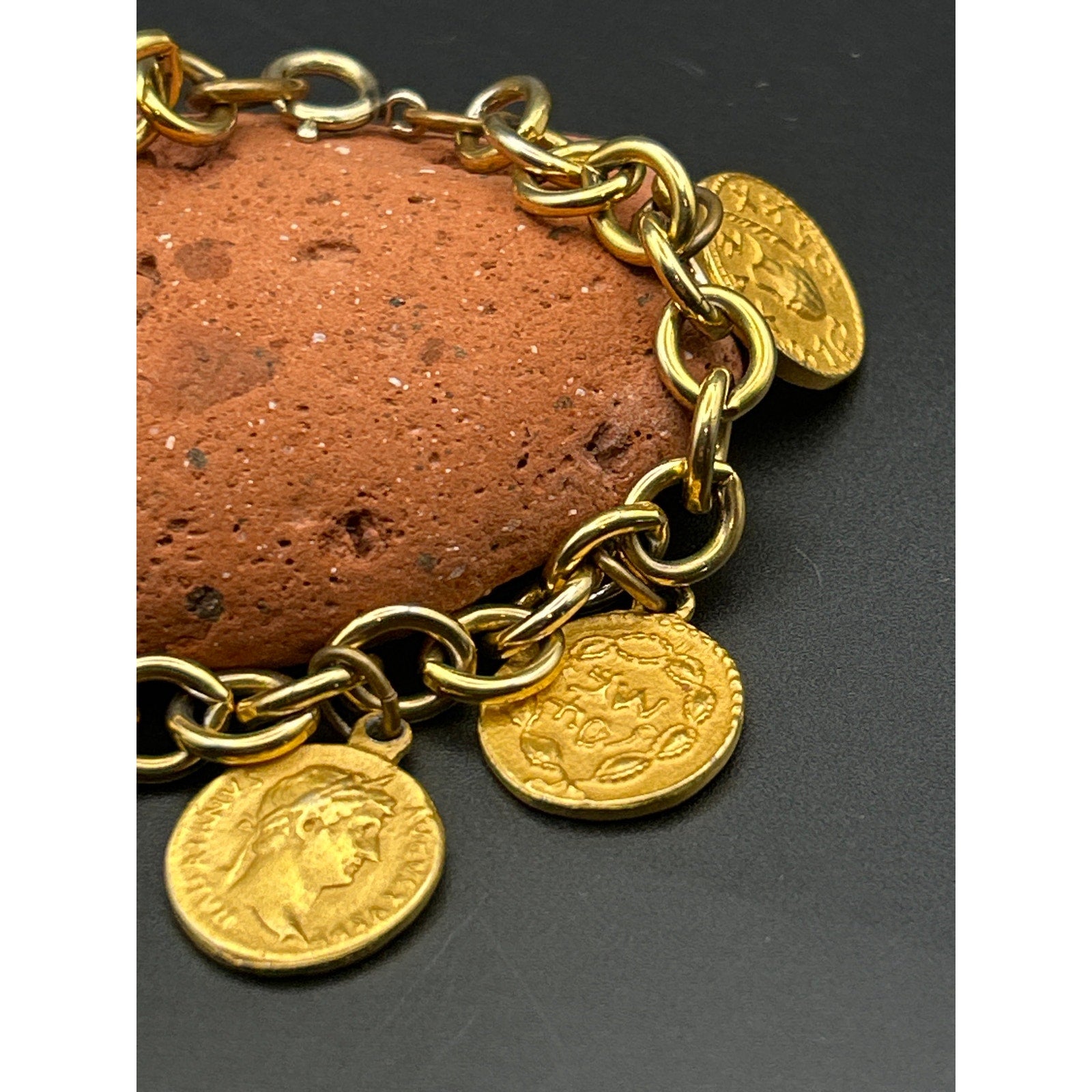 Vintage 24k Gold Plated Ancient Greek Coin Bracelet | Gold Tone Replica Charm