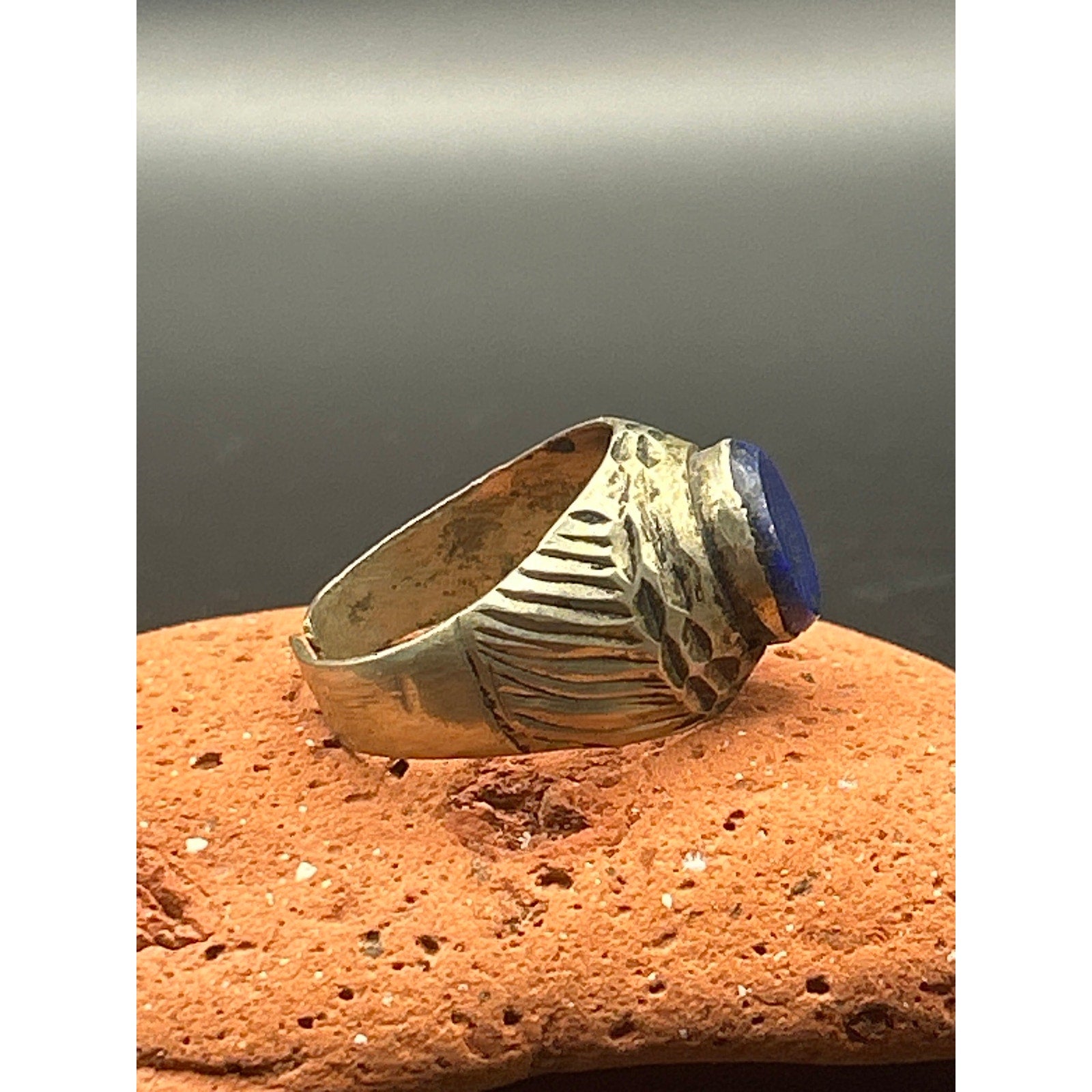 Vintage Afghan Kochi Tribal Ring Lapis Lazuli Split Band Size 9 Repair/Craft