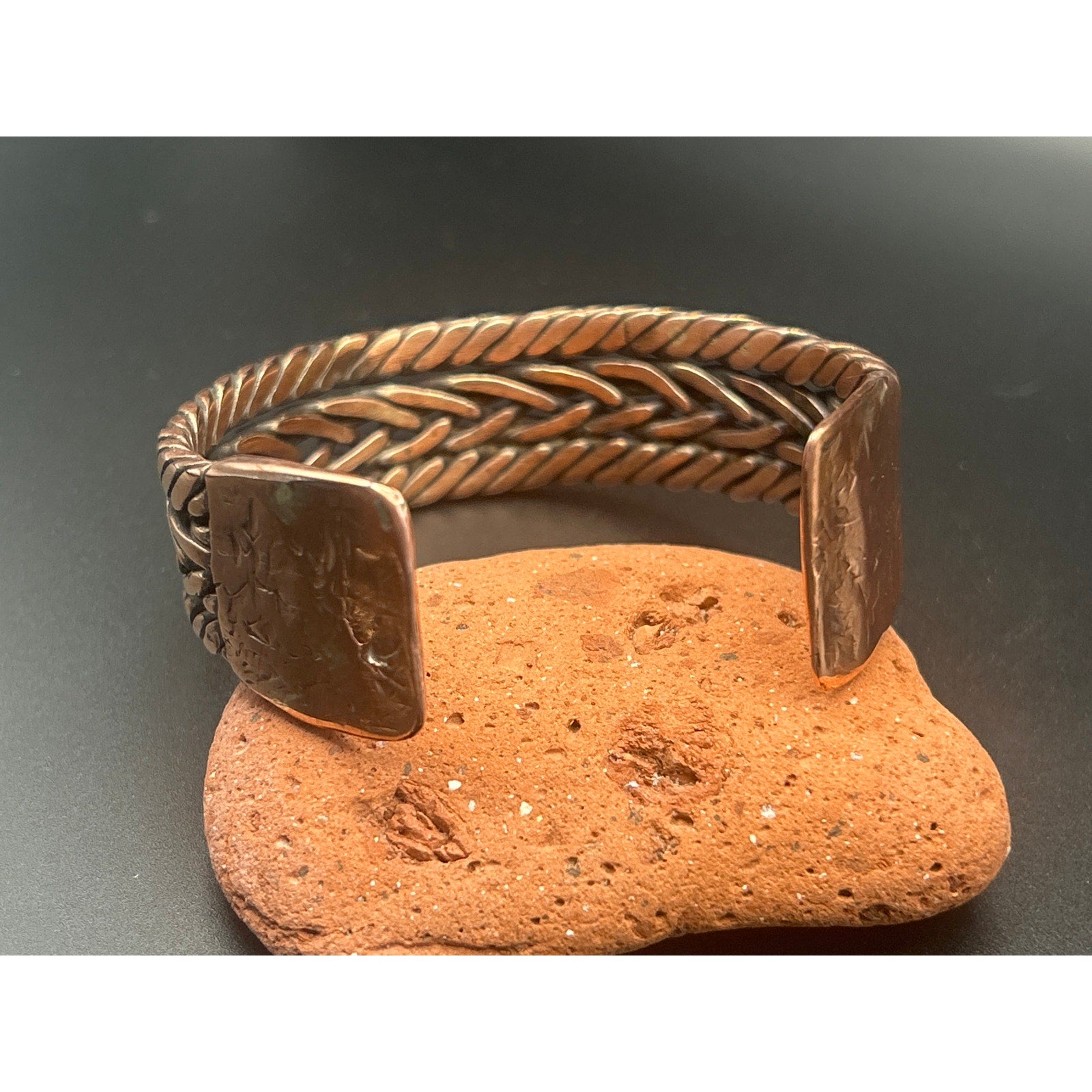 Handmade Triple Twist Copper Bracelet with Hammered Ends - 15mm Wide Heavy