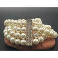 Vintage 4 Strand Glass Pearl Bracelet | Retro Silver Rhinestone Clasp Bridal
