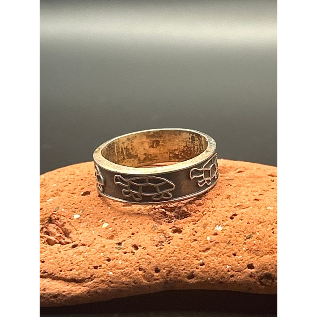 Vintage Taxco TS-90 Sterling Silver 925 Turtle Band Ring Size 9 Mexican Art