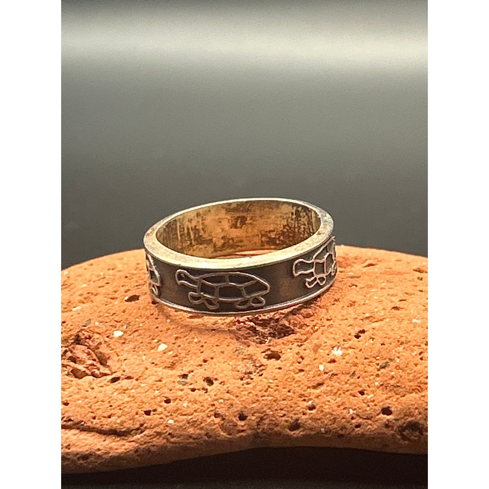 Vintage Taxco TS-90 Sterling Silver 925 Turtle Band Ring Size 9 Mexican Art