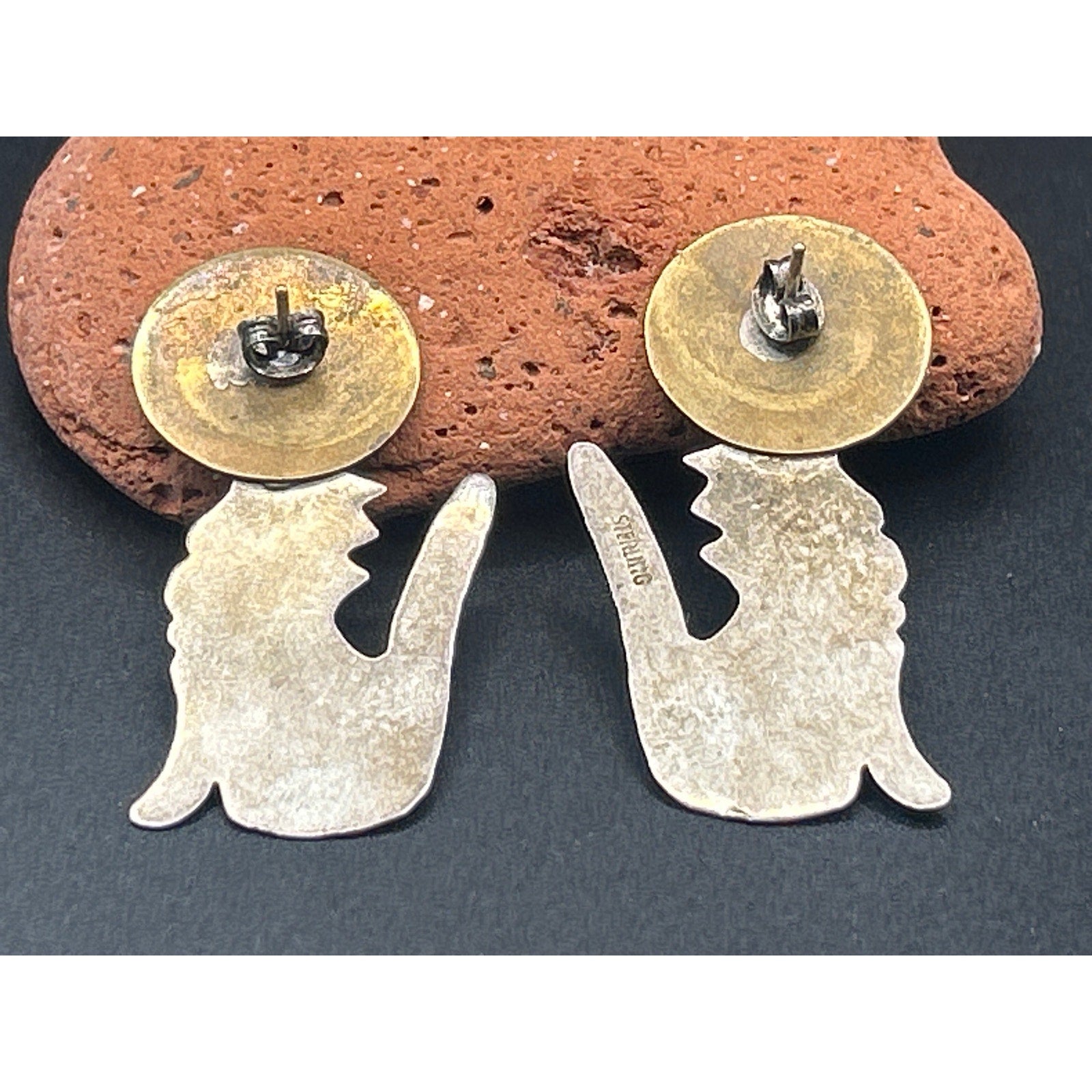 Vintage Sterling Silver Howling Wolf Full Moon Stud Earrings 925 Artisan Post