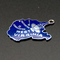Vtg West Virginia Enamel Sterling Silver Map Charm Mountain State Blue Travel