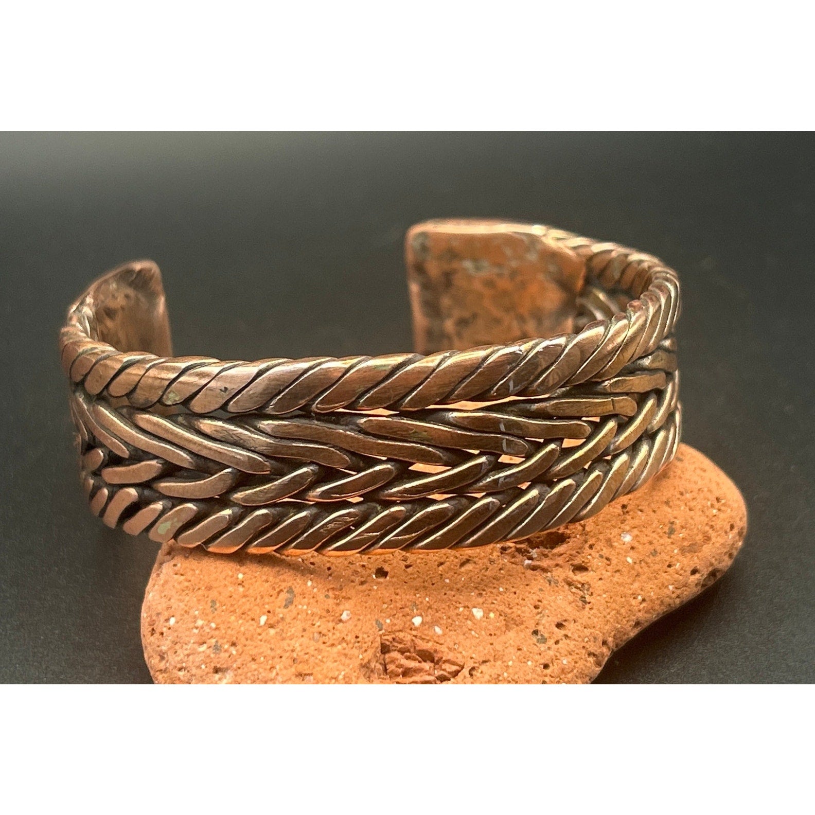 Handmade Triple Twist Copper Bracelet with Hammered Ends - 15mm Wide Heavy