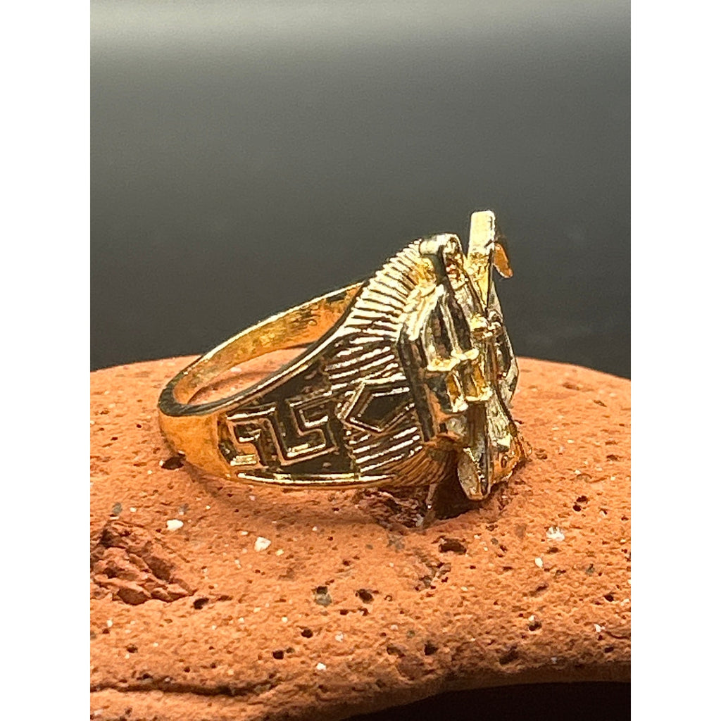 QMC Hallmarked Gold Plated Santa Muerte Statement Ring Size 11 Folk Art