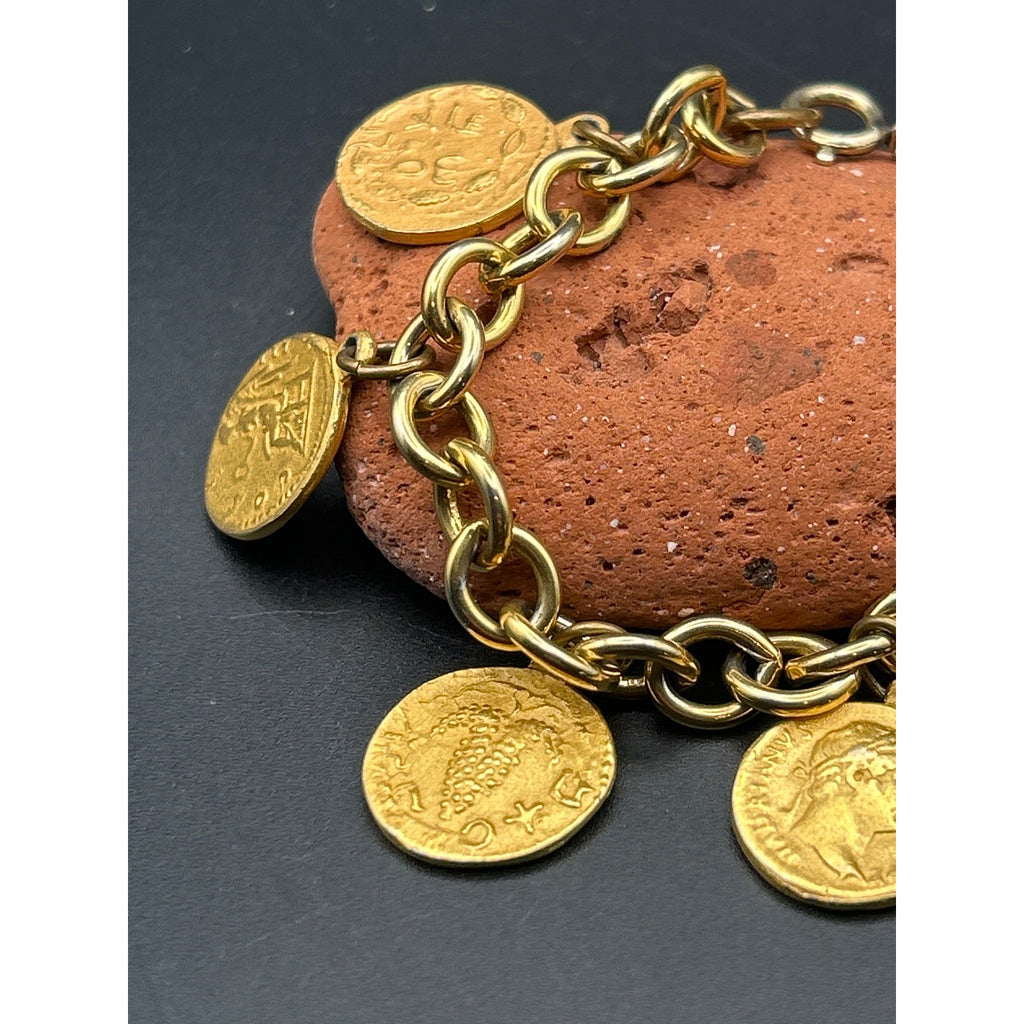 Vintage 24k Gold Plated Ancient Greek Coin Bracelet | Gold Tone Replica Charm