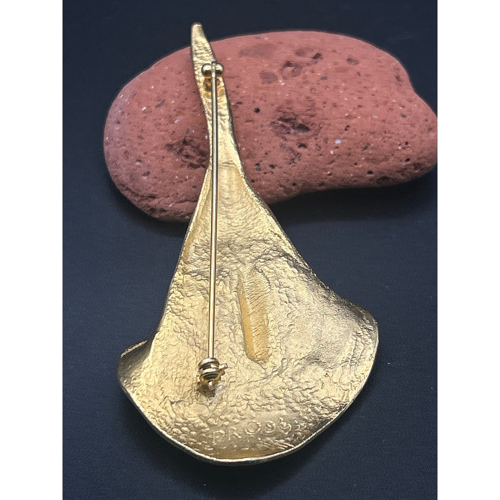 Vintage Doreen Ryan 1993 Calla Lily Brooch Gold Tone Sculptural Floral Pin DR 93