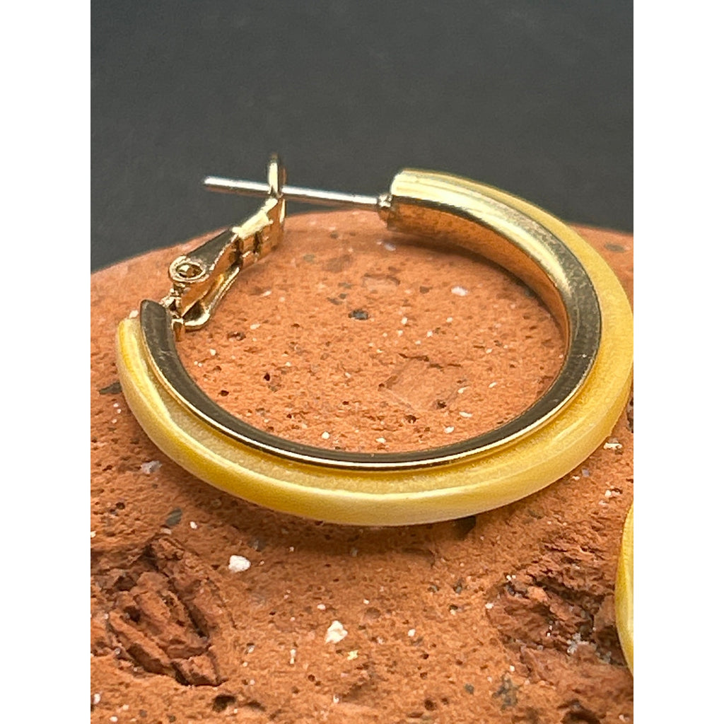 Vintage Gold Hoop Earrings with Shell Inlay | Chunky 1” Boho Creoles