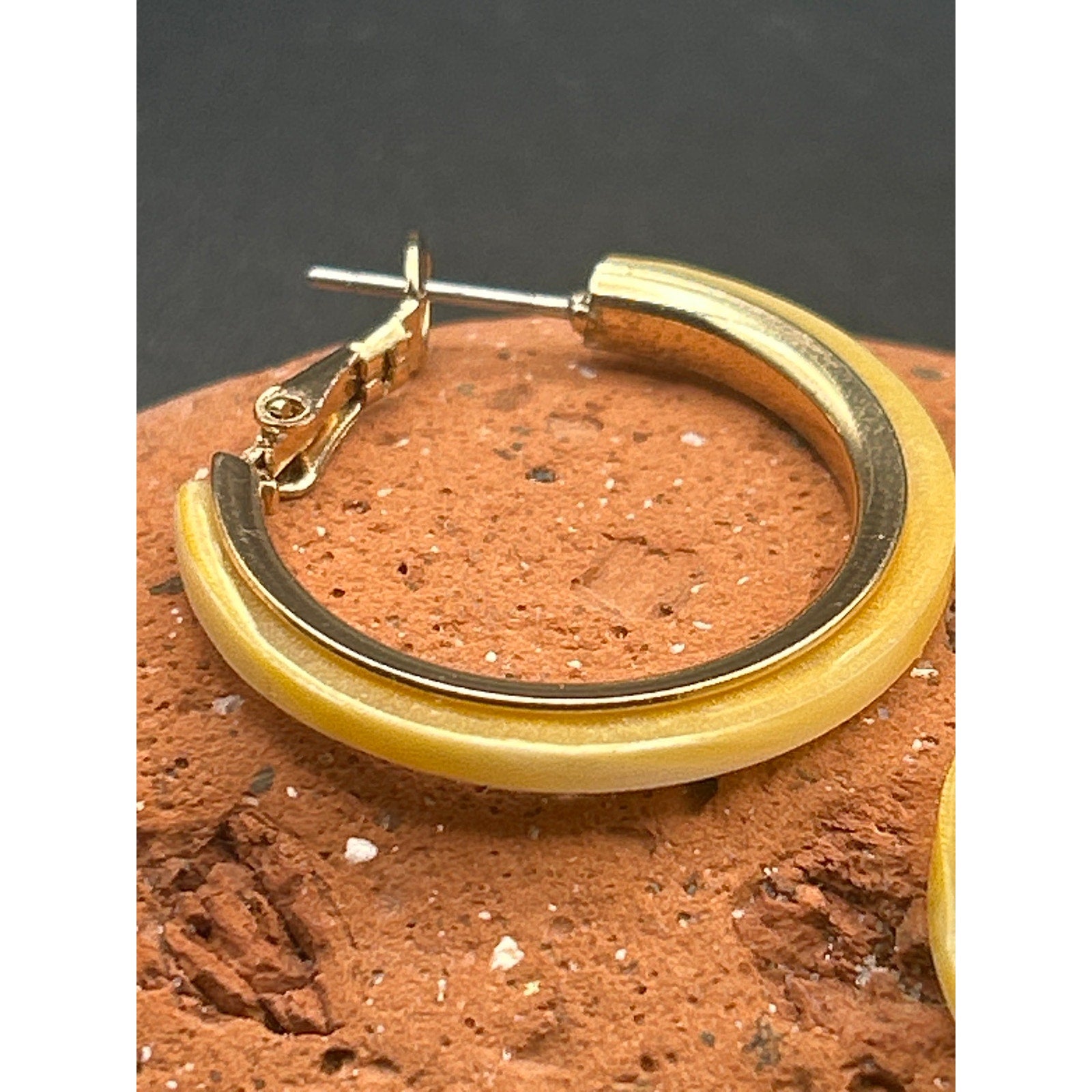 Vintage Gold Hoop Earrings with Shell Inlay | Chunky 1” Boho Creoles