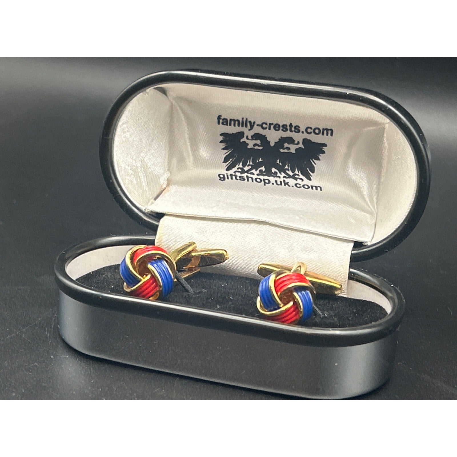 Vintage Red Blue Enamel Love Knot Cufflinks | Gold Tone Boxed Wedding Gift Dad