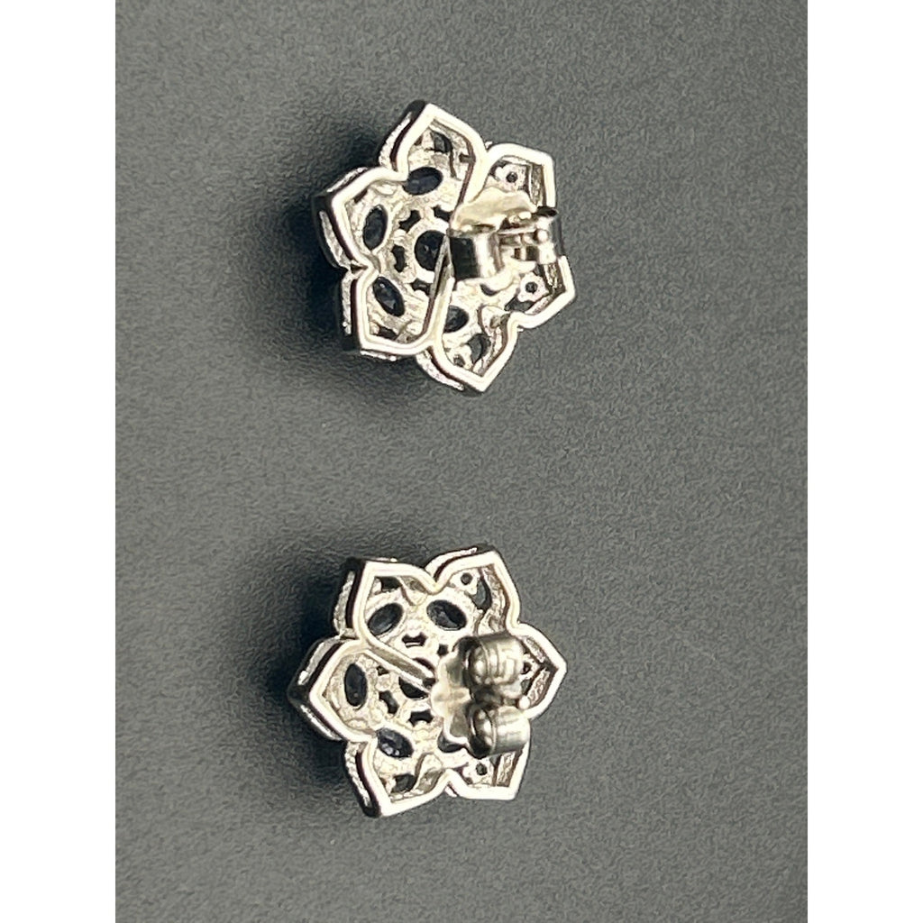 Vintage Purple White Stone Floral Rosette Cluster Stud Earrings Silver Tone