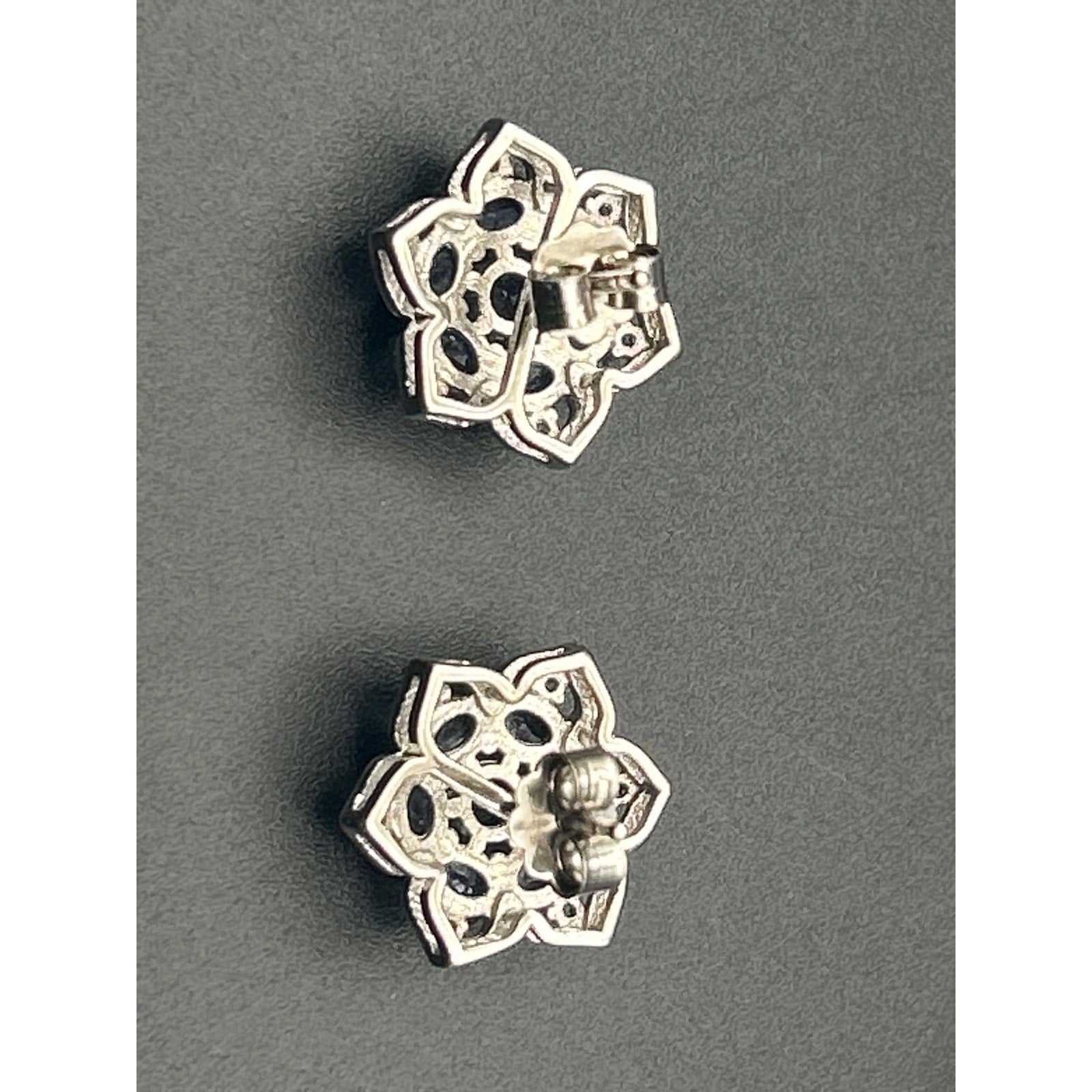 Vintage Purple White Stone Floral Rosette Cluster Stud Earrings Silver Tone