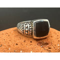 Vintage 90s Sterling Silver Black Onyx Statement Ring Size 7 Thailand 925 Ribbon