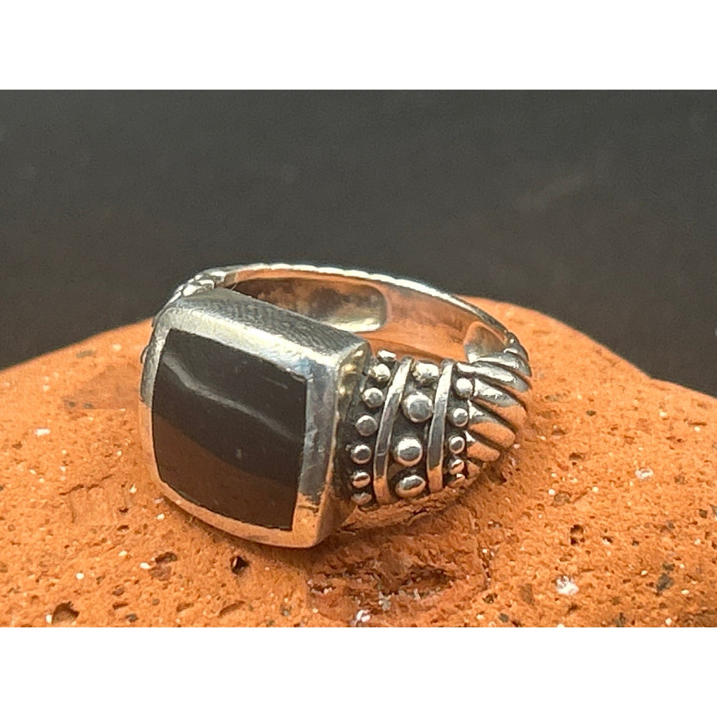 Vintage 90s Sterling Silver Black Onyx Statement Ring Size 7 Thailand 925 Ribbon