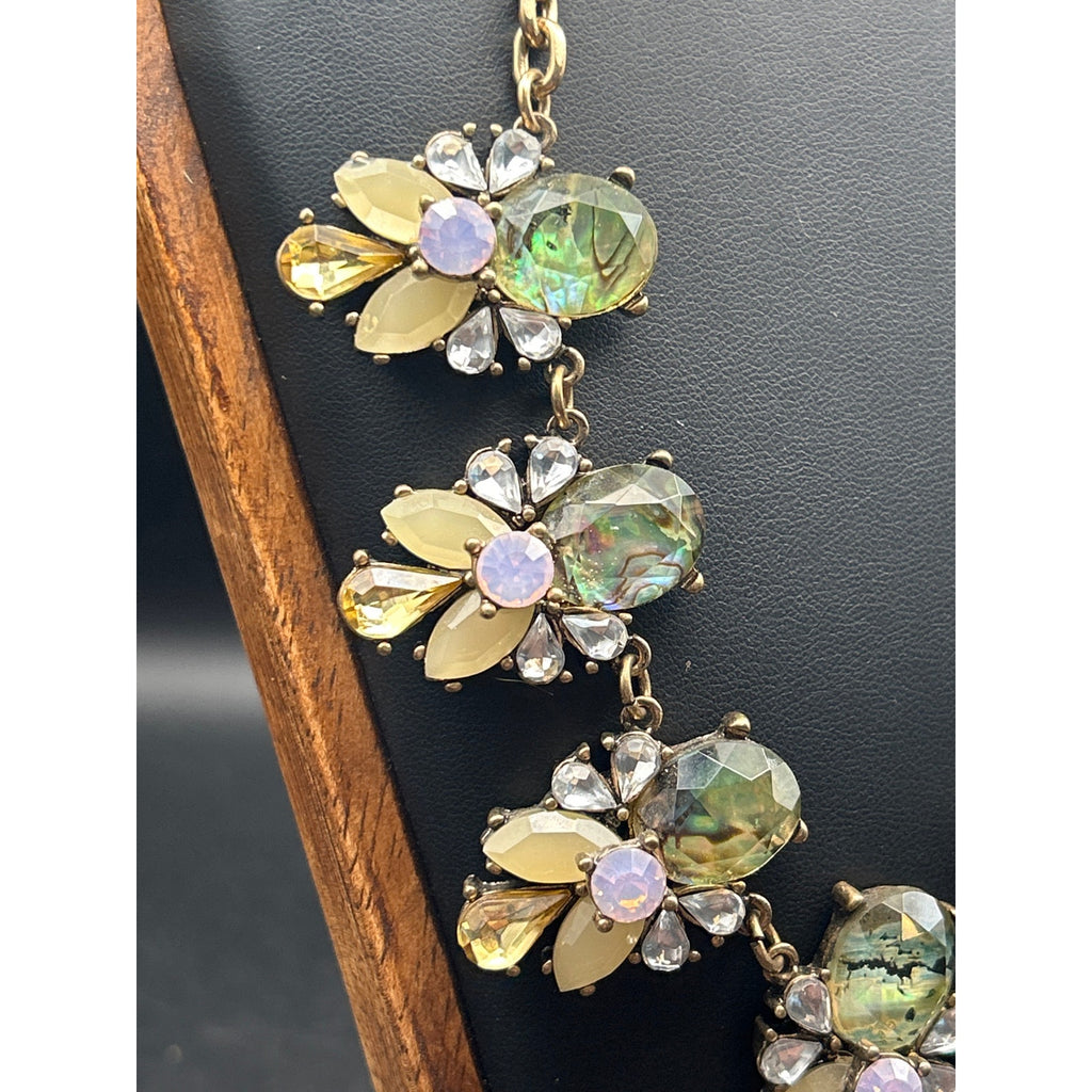 Vintage Gold Tone Pastel Green AB Crystal Cluster Statement Necklace