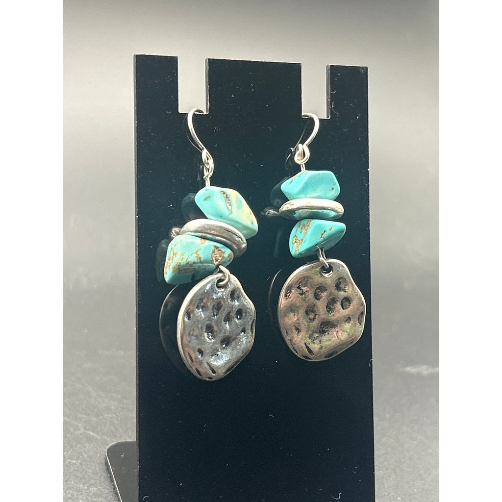 Vintage Antiqued Silver Tone Multi Tier Leaf Drop Dangle Earrings