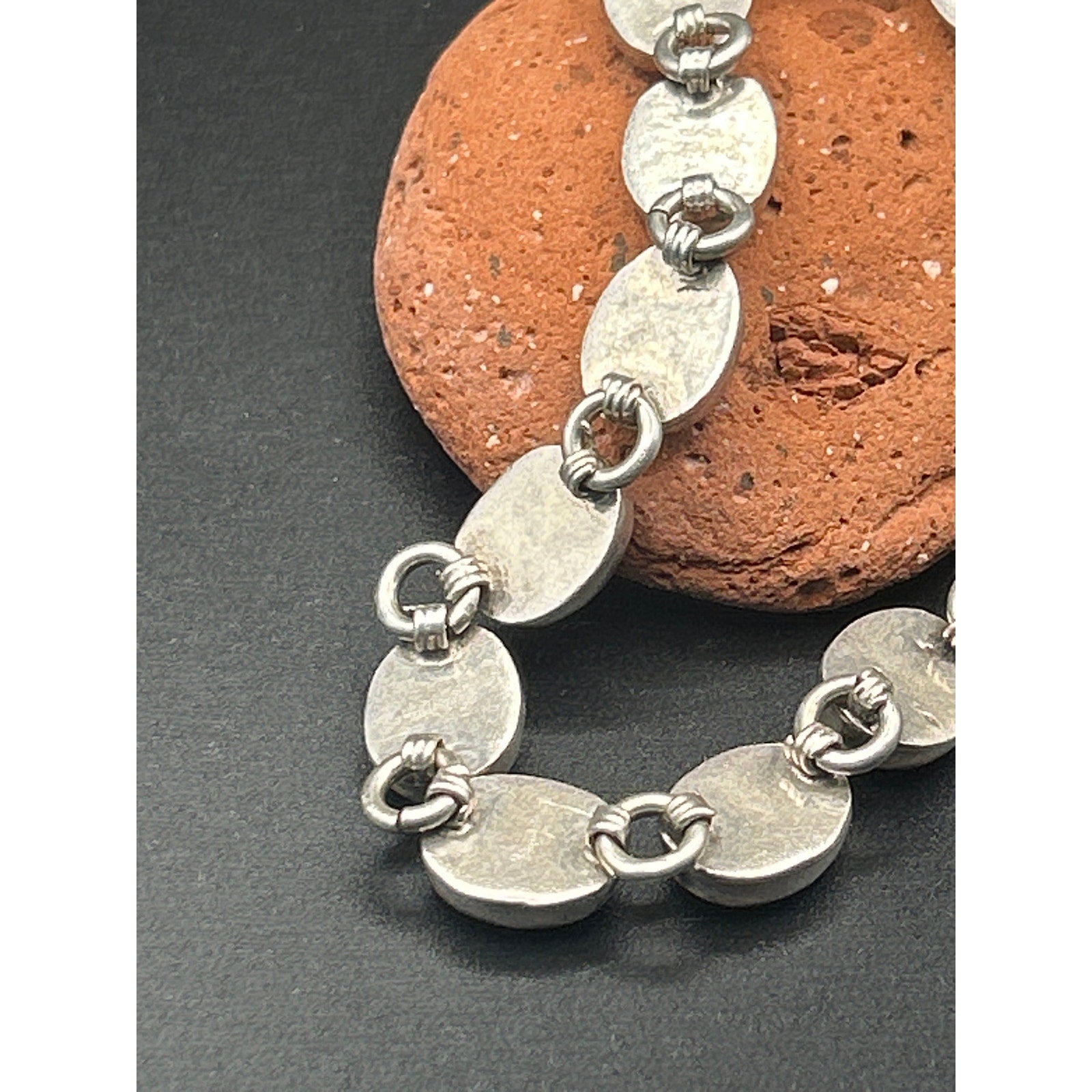 Vintage Taxco 925 Sterling Silver Heavy Black Onyx Link Bracelet 7" Mexico