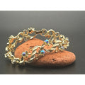 Vintage Gold Tone AB Crystal Bracelet | Retro Chunky Cream Enamel Swirl