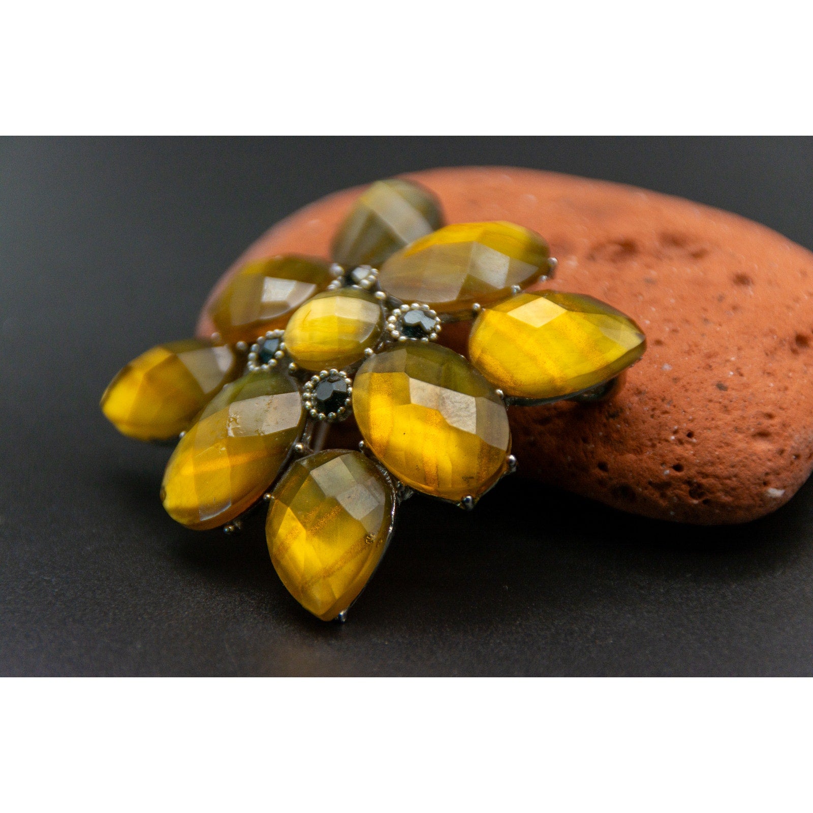 Beautiful Vintage Yellow and Blue Brooch and Pendant - 2" x 2"