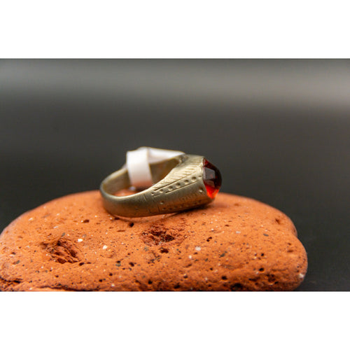 Afghan Kochi Tribal Ring with beautiful red glass stone - size 8