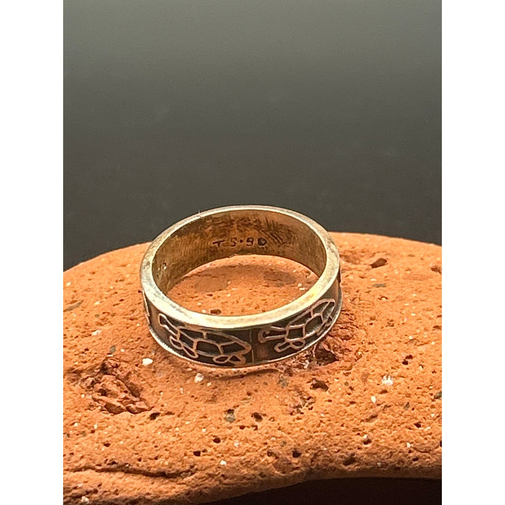 Vintage Taxco TS-90 Sterling Silver 925 Turtle Band Ring Size 9 Mexican Art