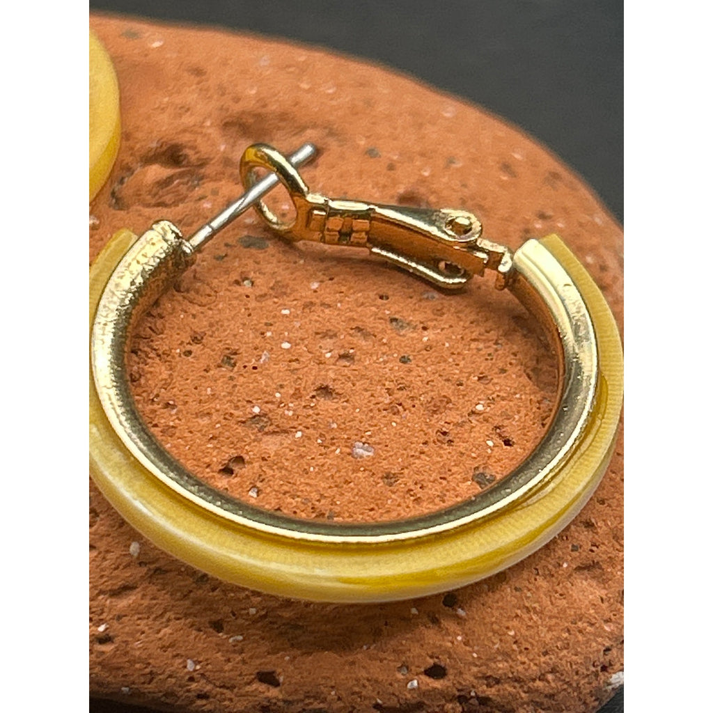 Vintage Gold Hoop Earrings with Shell Inlay | Chunky 1” Boho Creoles