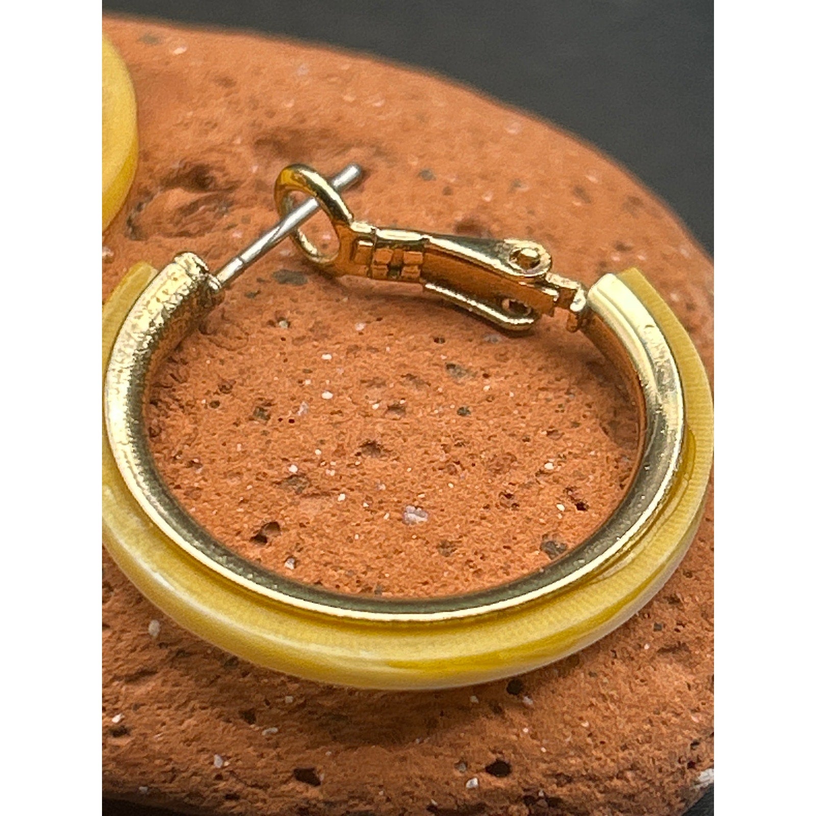 Vintage Gold Hoop Earrings with Shell Inlay | Chunky 1” Boho Creoles