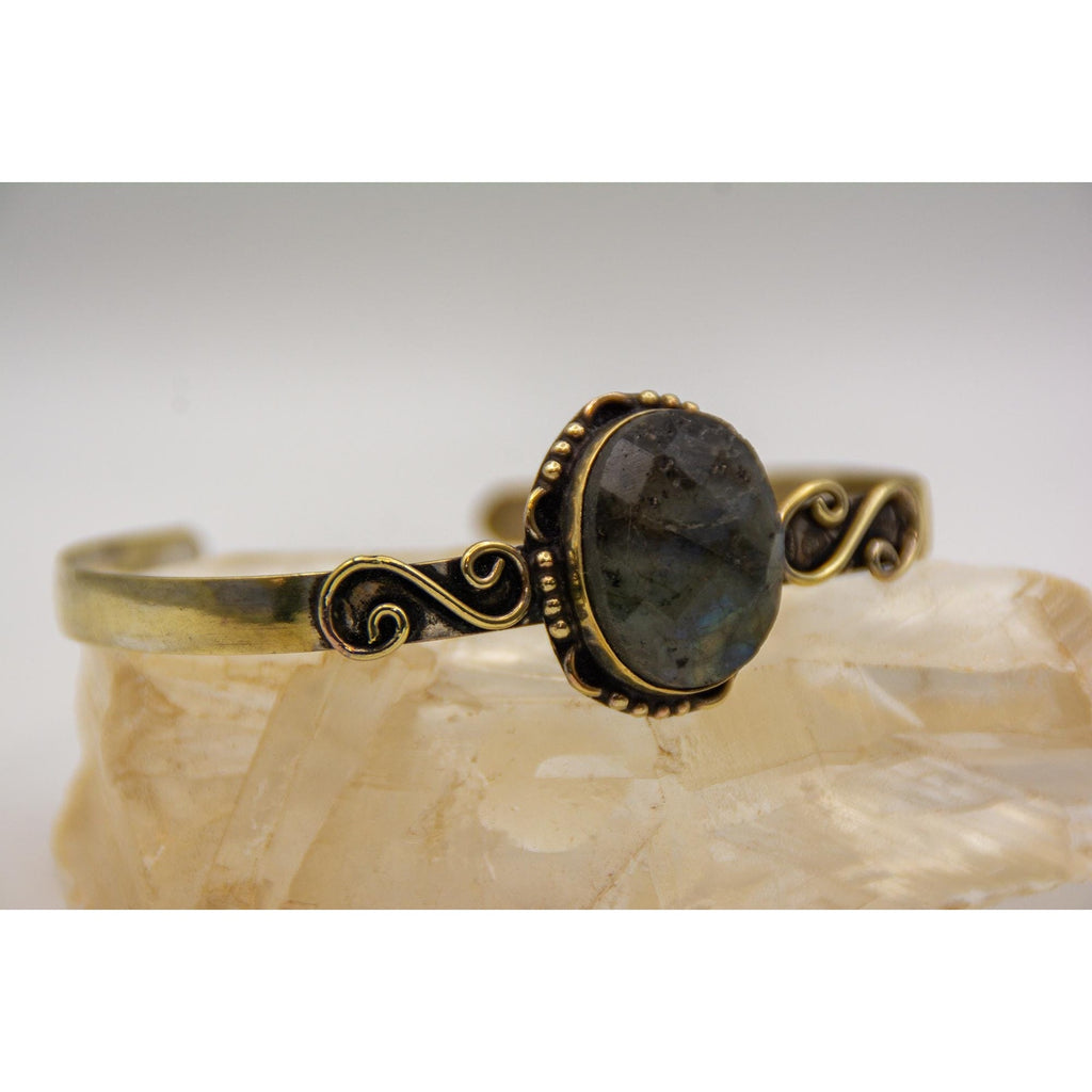 Blue Flash Labradorite Cuff | Gold Over Sterling Silver Boho Bracelet