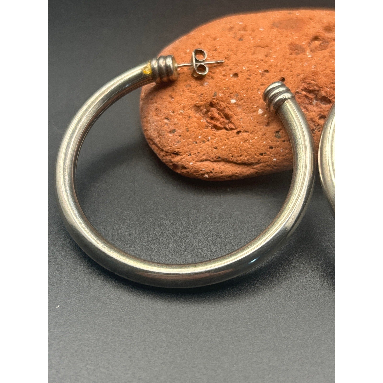 Vintage Silver Tone Wire Wrapped Cuffed Open Hoop Earrings 2 Inch