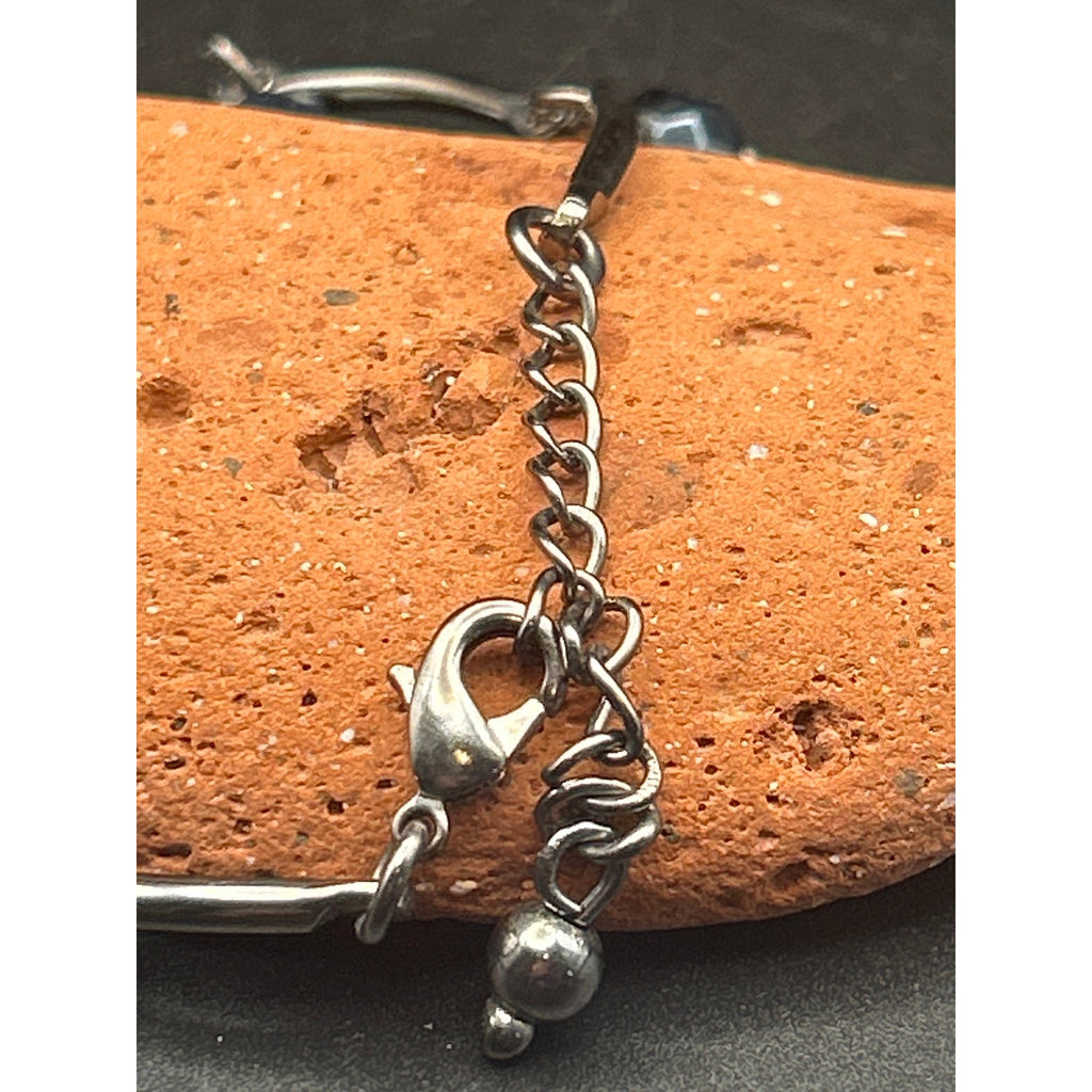 Vintage Silver Tone Adjustable Dark Navy Beaded Chain Bracelet